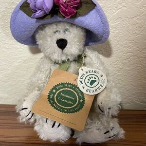 Boyds Bears Plush with Lavender Hat and Floral Accents